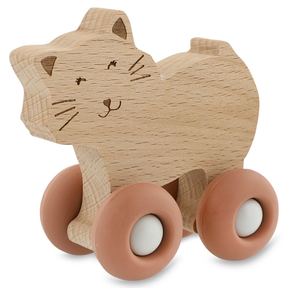 Trixie - Wooden Animal Cars With Silicone Wheels - Mrs. Cat