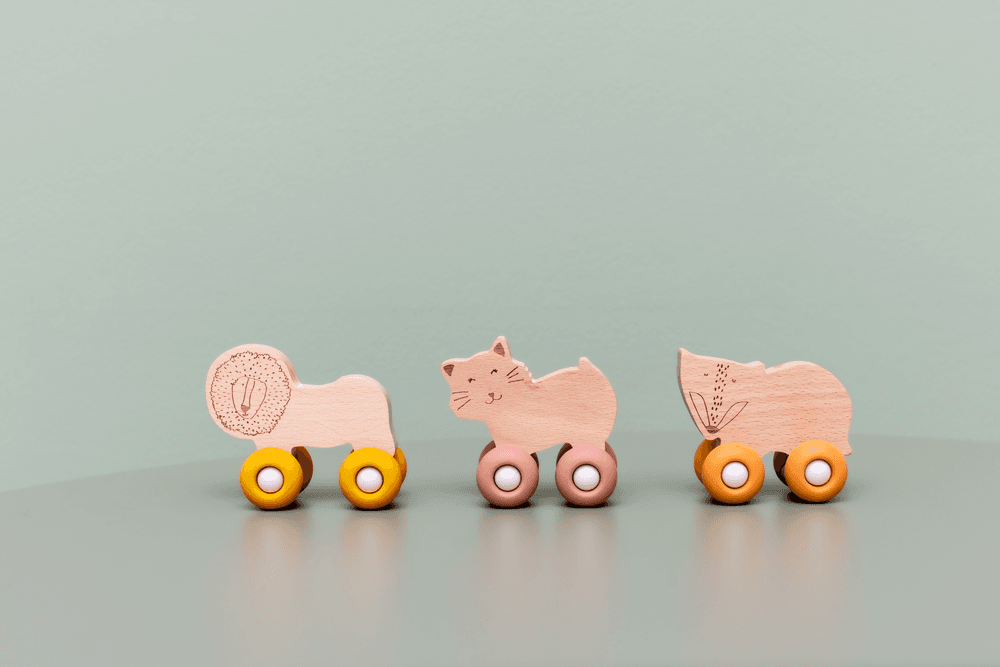 Trixie - Wooden Animal Cars With Silicone Wheels - Mrs. Cat