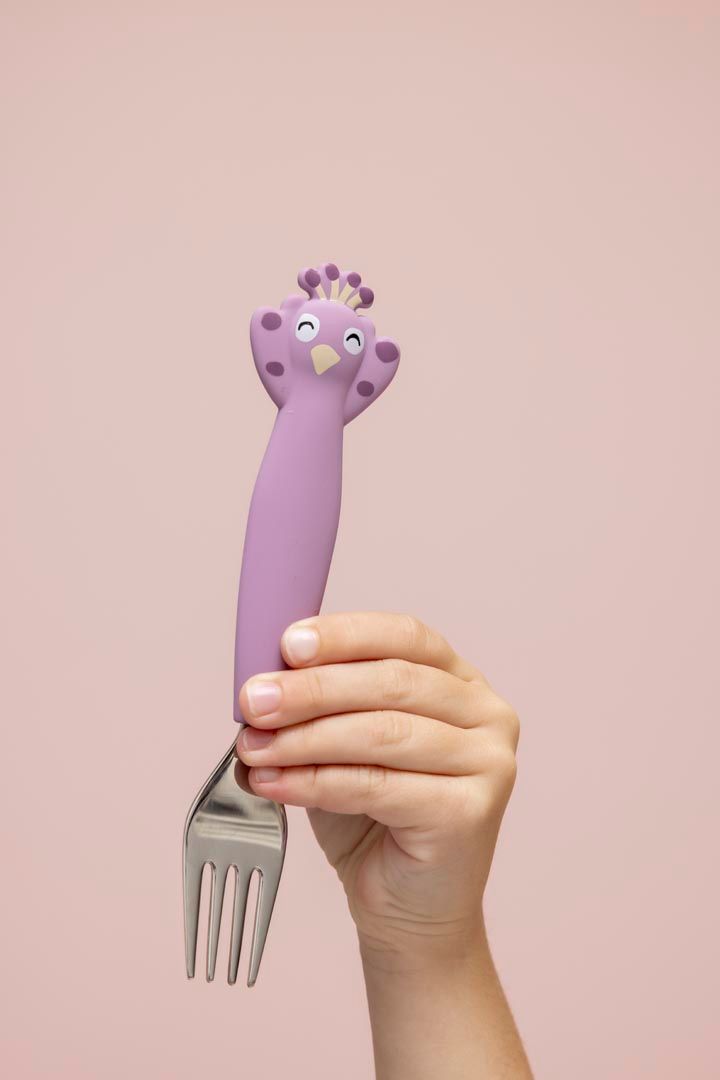 Trixie - Kids' Stainless Steel Cutlery With Silicone Handle - Mrs. Peacock - 3 Pcs