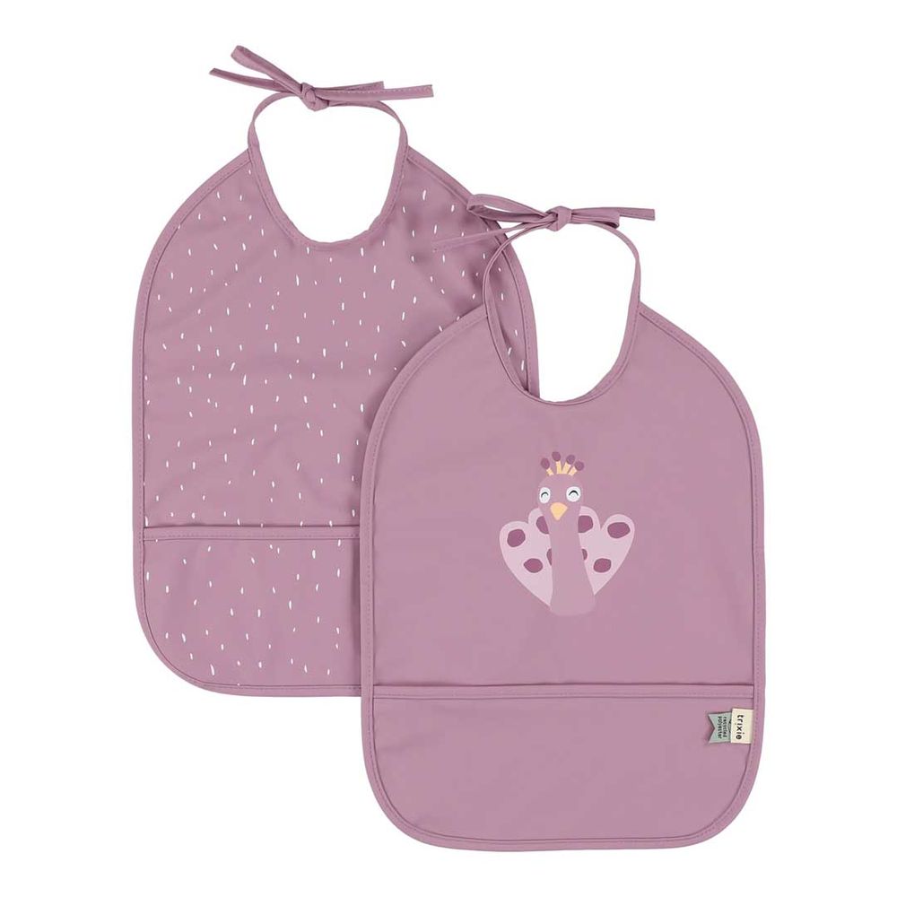 Trixie - Baby's Waterproof Bib With Pocket - Mrs. Peacock - 2 Pcs