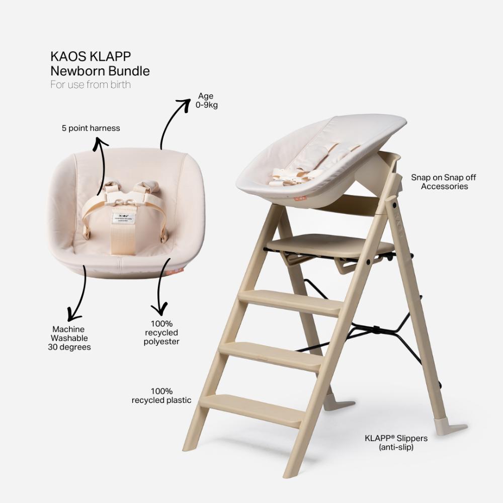 Kaos Klapp Recycled High Chair With Newborn Seat Set - Desert Sand