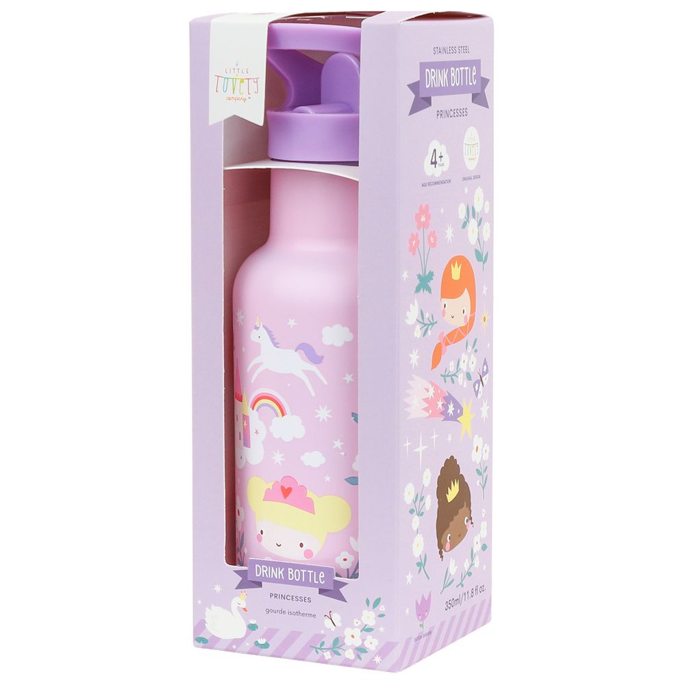 A Little Lovely Company - Double Wall Insulated Stainless Steel Water Bottle - Princesses - 350 ml