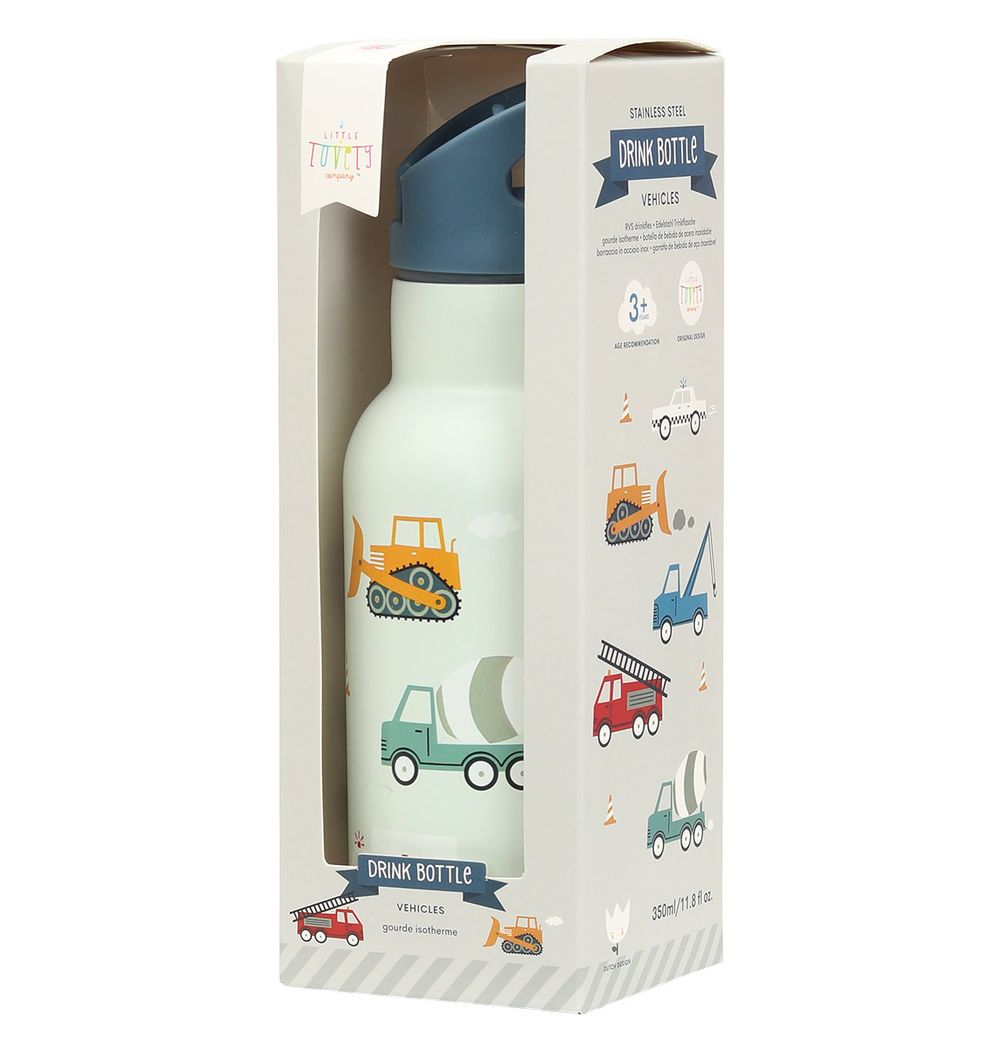 A little Lovely Company - Stainless Steel Water Bottle - 350ml - Vehicles