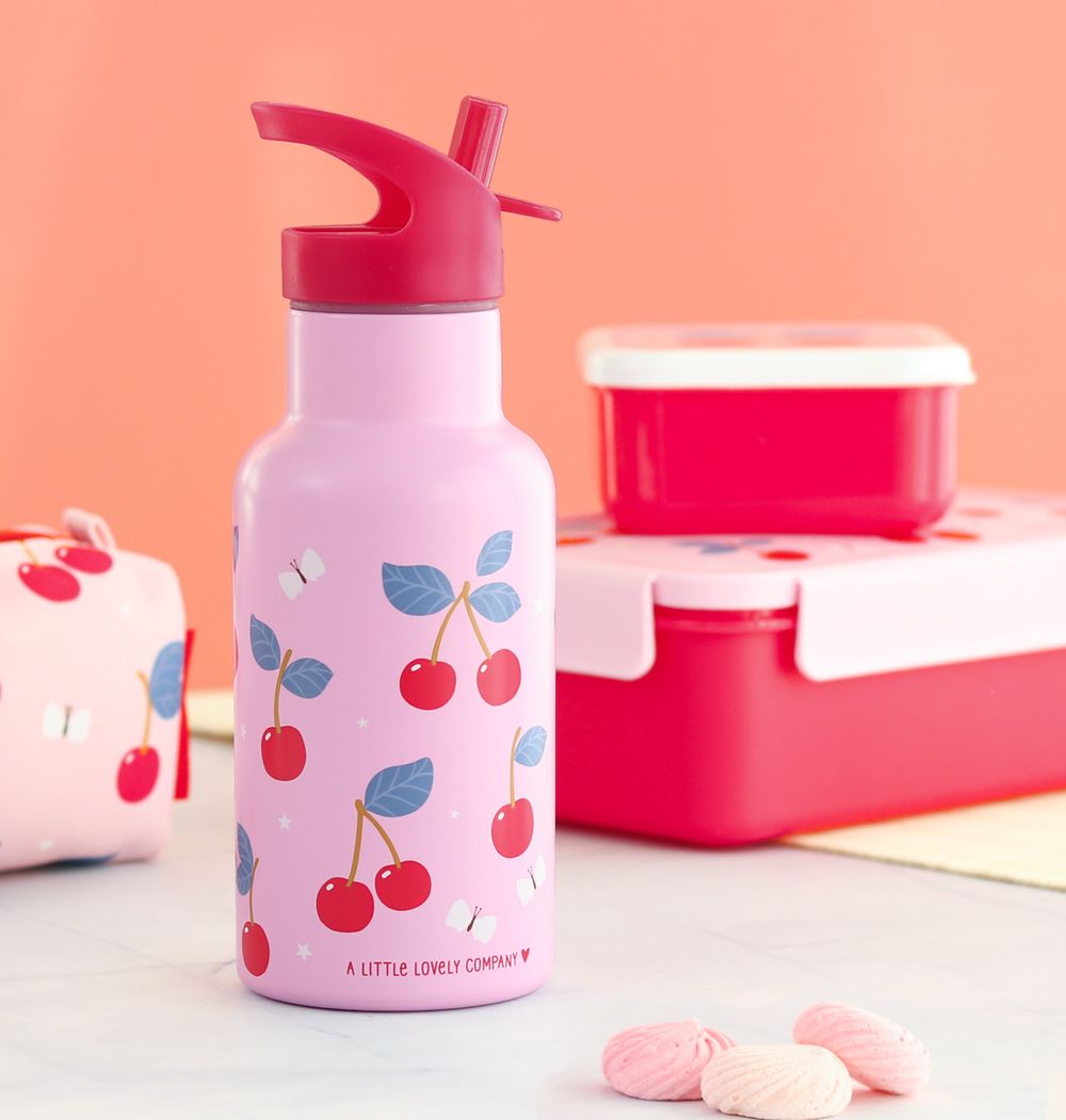 A Little Lovely Company - Stainless Steel Water Bottle - Cherries - 500ml