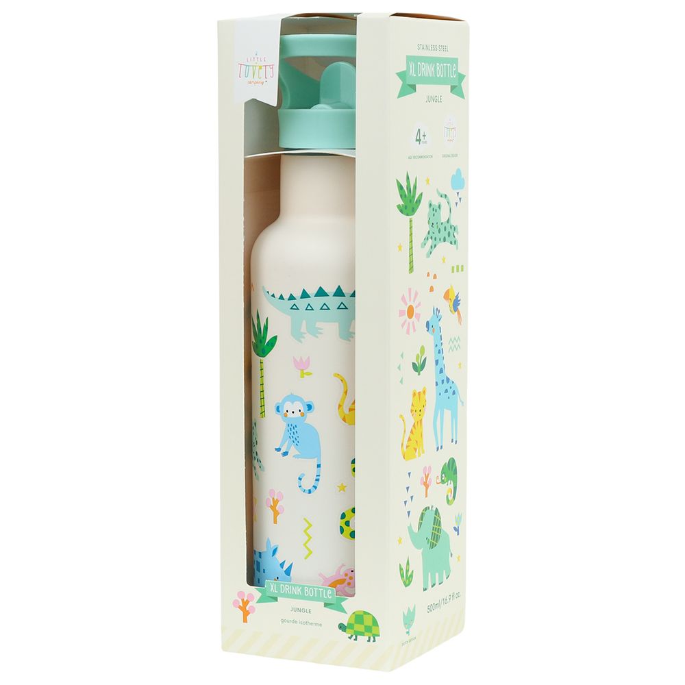 A Little Lovely Company - Double Wall Insulated Stainless Steel Water Bottle - Jungle - 500 ml