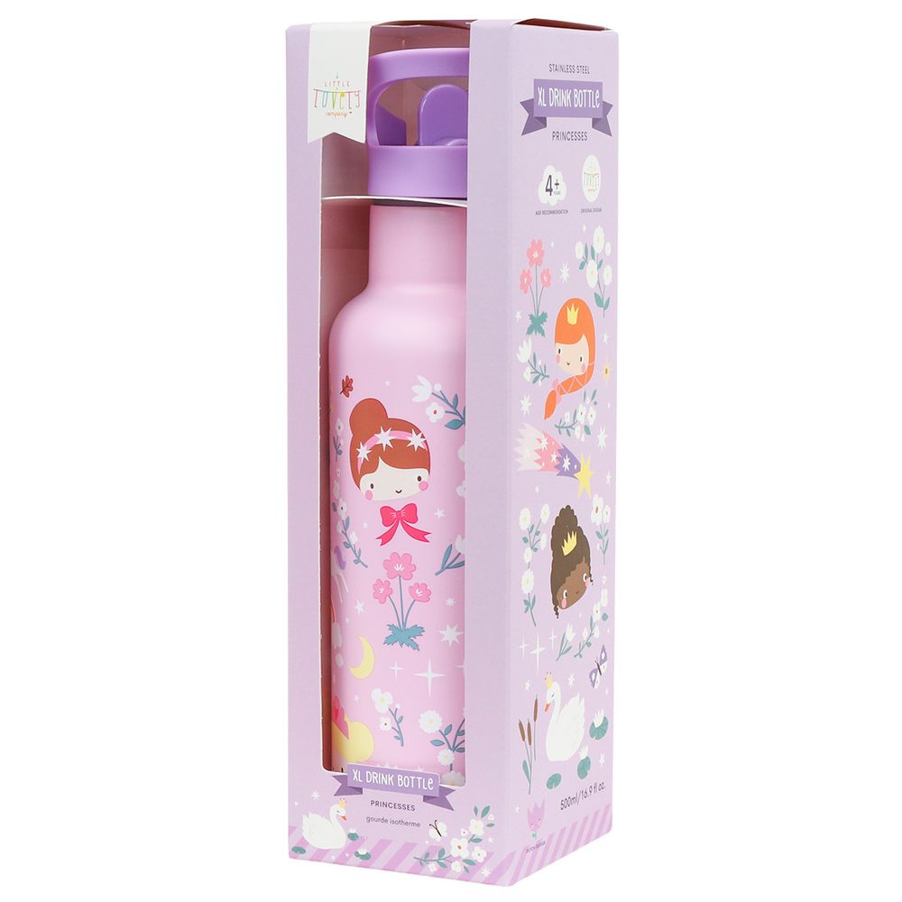 A Little Lovely Company - Double Wall Insulated Stainless Steel Water Bottle - Princesses - 500 ml