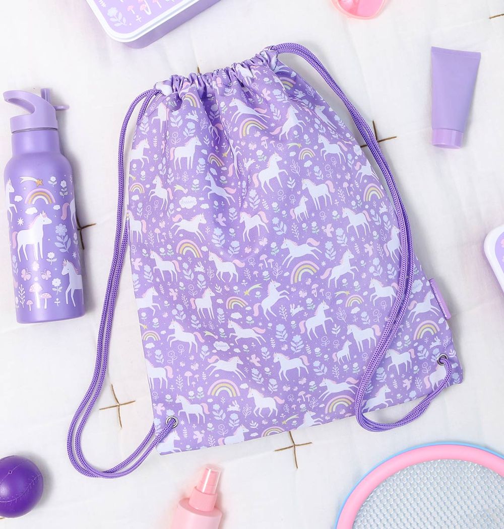 A little Lovely Company - Kids Drawstring Bag - Unicorn Dreams - 16-Inch/41cm