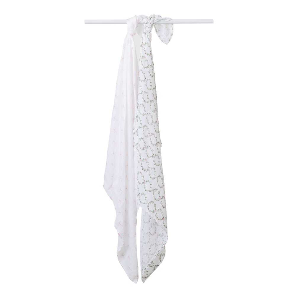 lulujo - Bows & Rose Trellis Cotton Swaddles - 2 Pcs