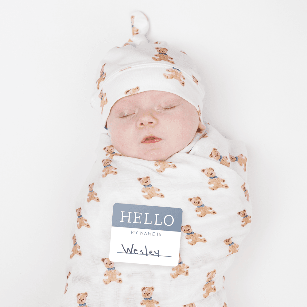 Lulujo - Newborn Bamboo Swaddle + Hat & Cellular Blanket