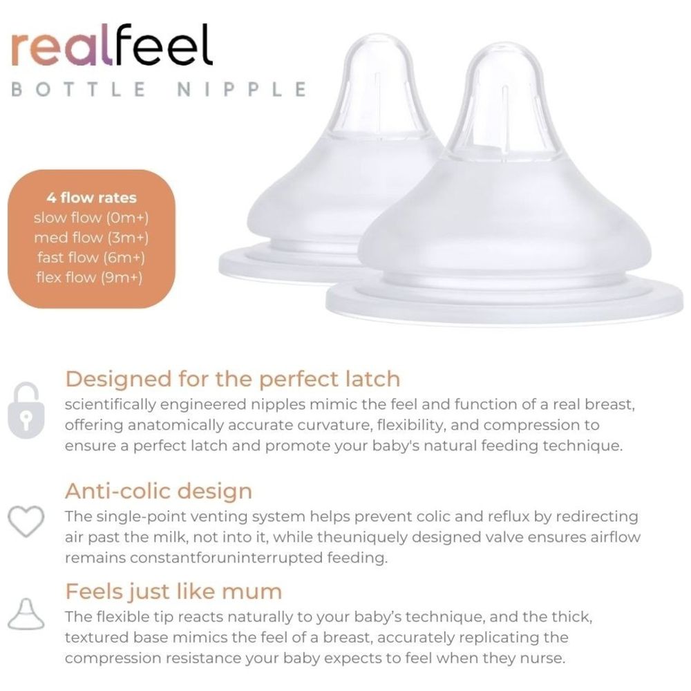 Quark RealFeel Bottle Nipples - Slow Flow - Pack of 2