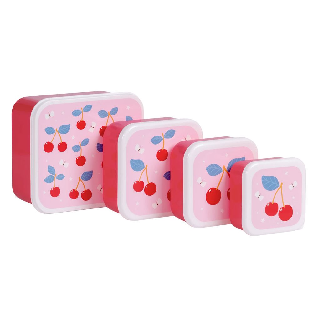 A little Lovely Company - Kids Lunch & Snack Box Set - 4 Pcs - Cherries