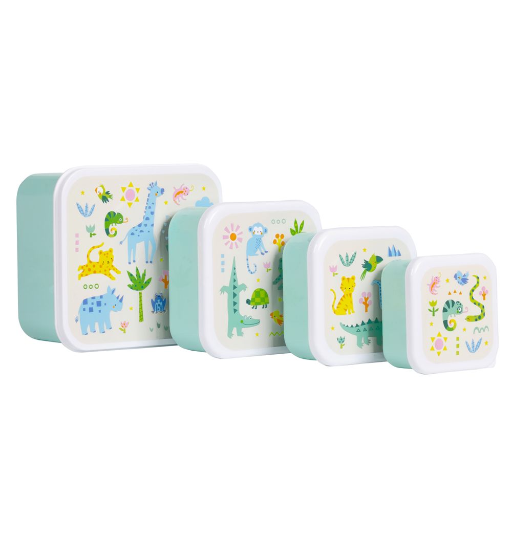 A Little Lovely Company - Lunch And Snack Box - Jungle - 4 Pc Set