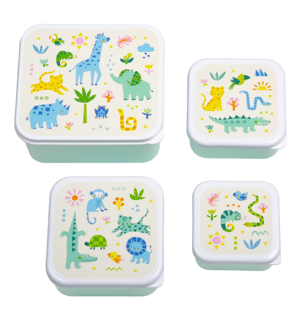 A Little Lovely Company - Lunch And Snack Box - Jungle - 4 Pc Set