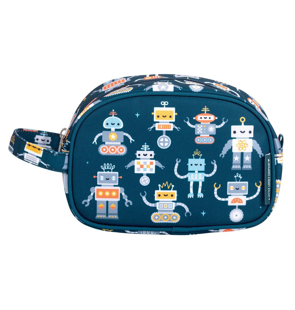 A little Lovely Company - Robots Print Kids Toiletry Bag - Light Blue