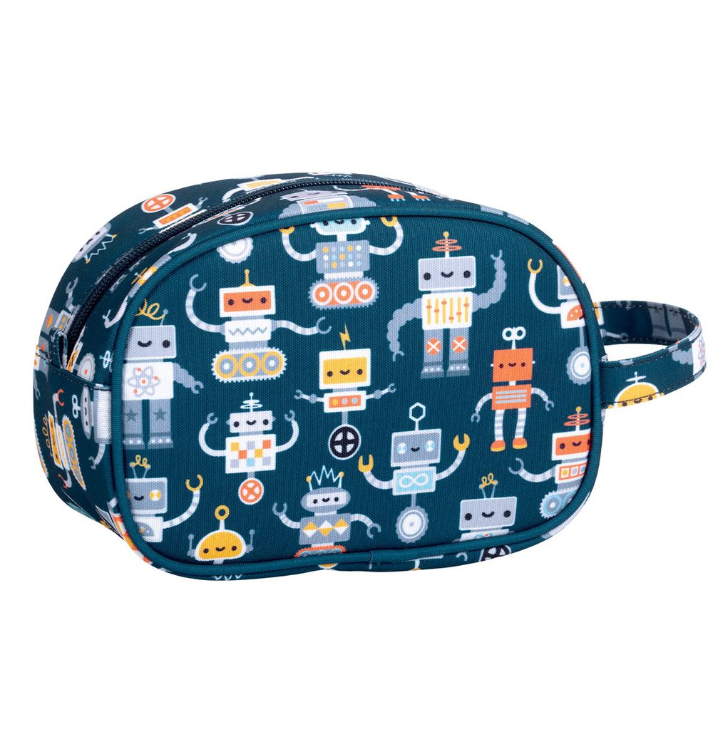 A little Lovely Company - Robots Print Kids Toiletry Bag - Light Blue
