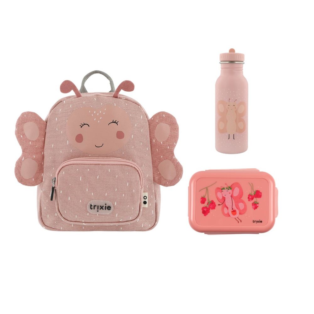 Trixie - Essential School Backpack, Lunch Box & Stainless Steel Water Bottle Set - Mrs. Butterfly - 3 Pcs