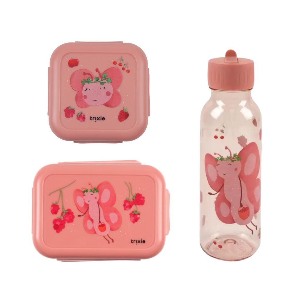Trixie - Leakproof School Lunch Box, Snack Box & Tritan Bottle Set - Mrs. Butterfly - 3 Pcs