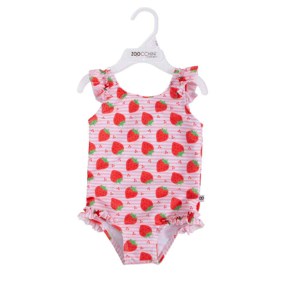 Zoocchini Baby Ruffled Swim Suit Strawberry - Pink