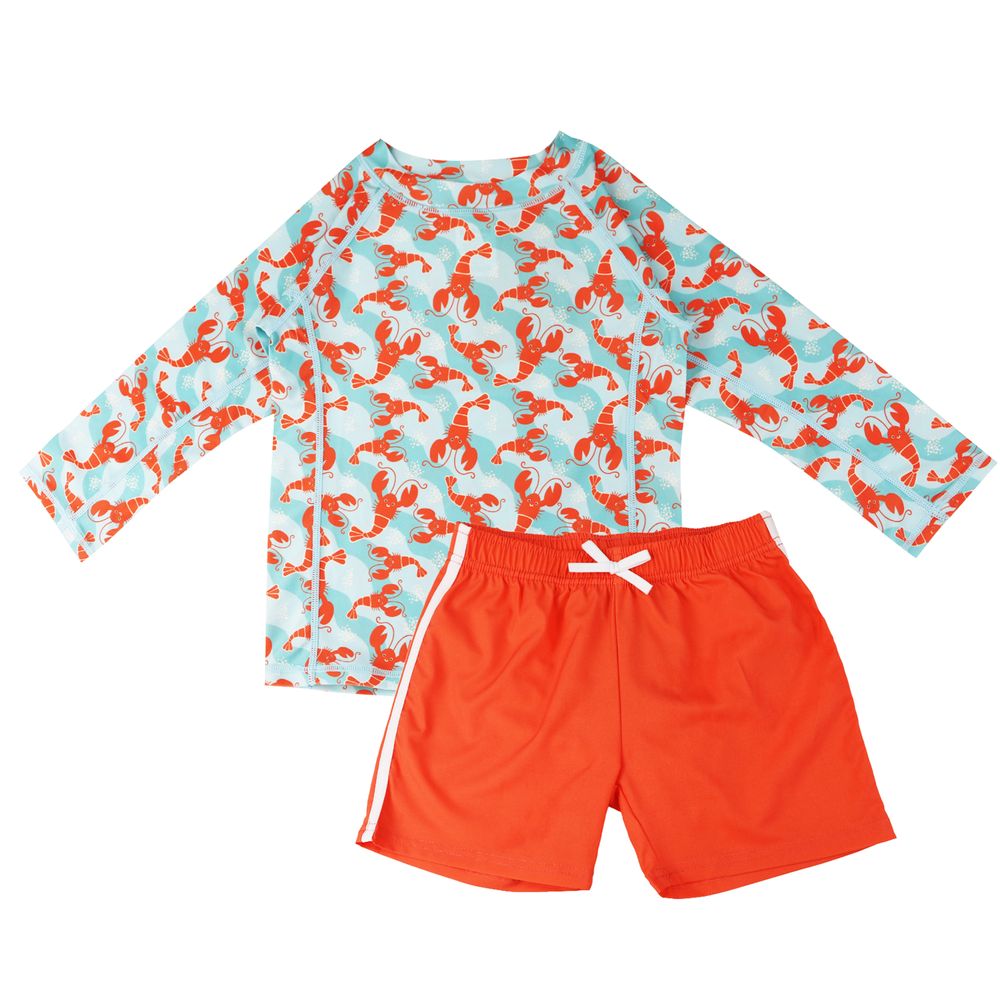 Zoocchini Logan the Lobster Rashguard Top & Swim Short - Orange - 2 Pcs