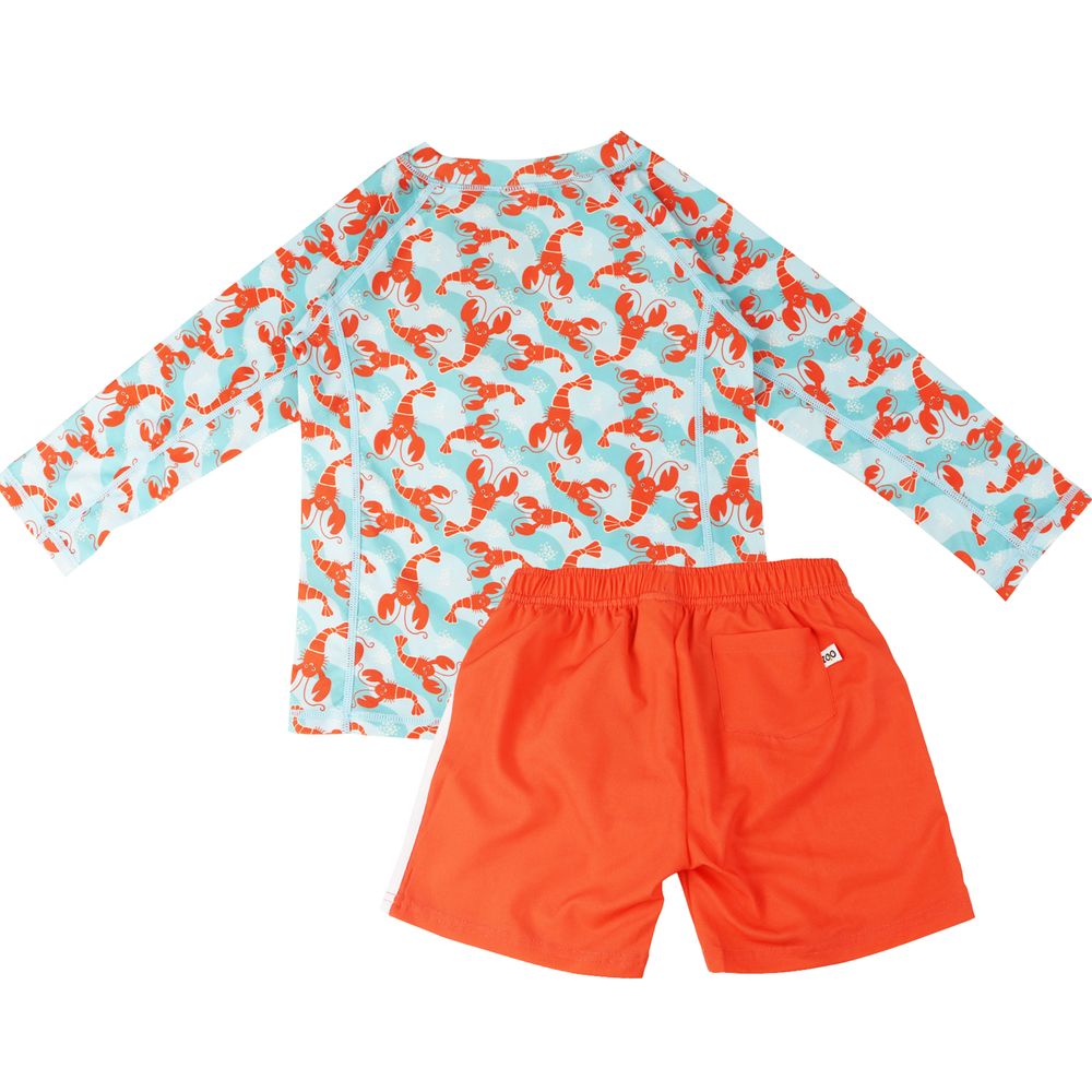 Zoocchini Logan the Lobster Rashguard Top & Swim Short - Orange - 2 Pcs