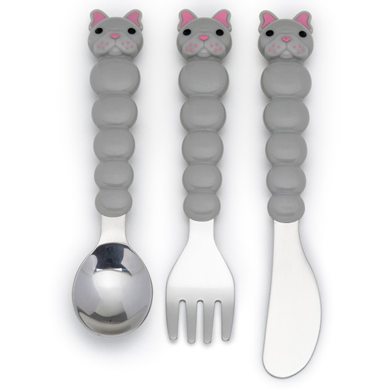 Melii Utensil Set - 6pcs - Purple Cat & Grey Bulldog