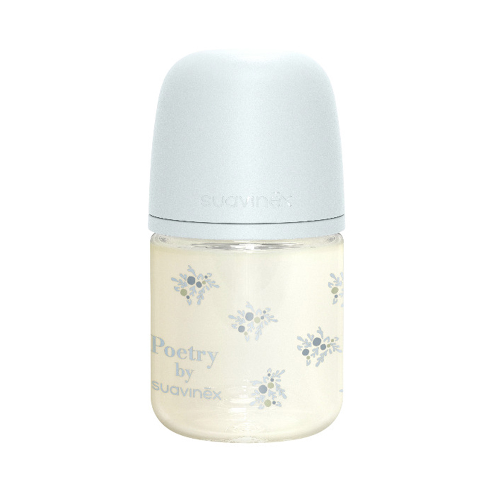 Suavinex - Poetry Glass Bottle With SXPro Physiological Silicone Teat - 0M - Blue - 120ml