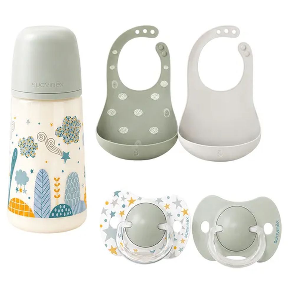 Suavinex - Feeding & Comfort Combo - Feeding Bottle 270ml With Silicone Bibs And 6-18M Pacifier