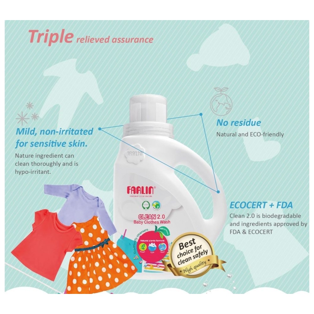 Farlin - Clean 2.0 Eco-Friendly Baby Clothes Wash - 500 ml - Pack of 3