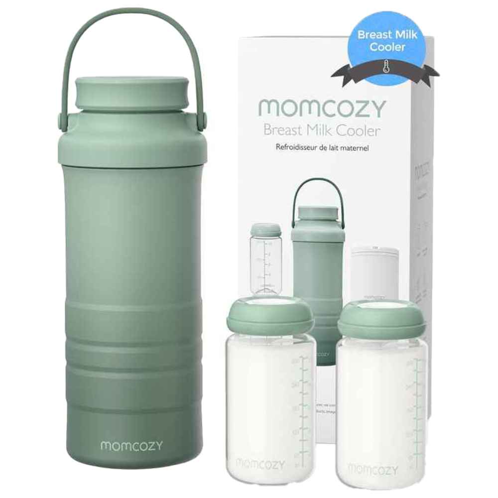 MomCozy - Portable Breast Milk Cooler w/ Baby Bottles Set - Green - 3 Pcs