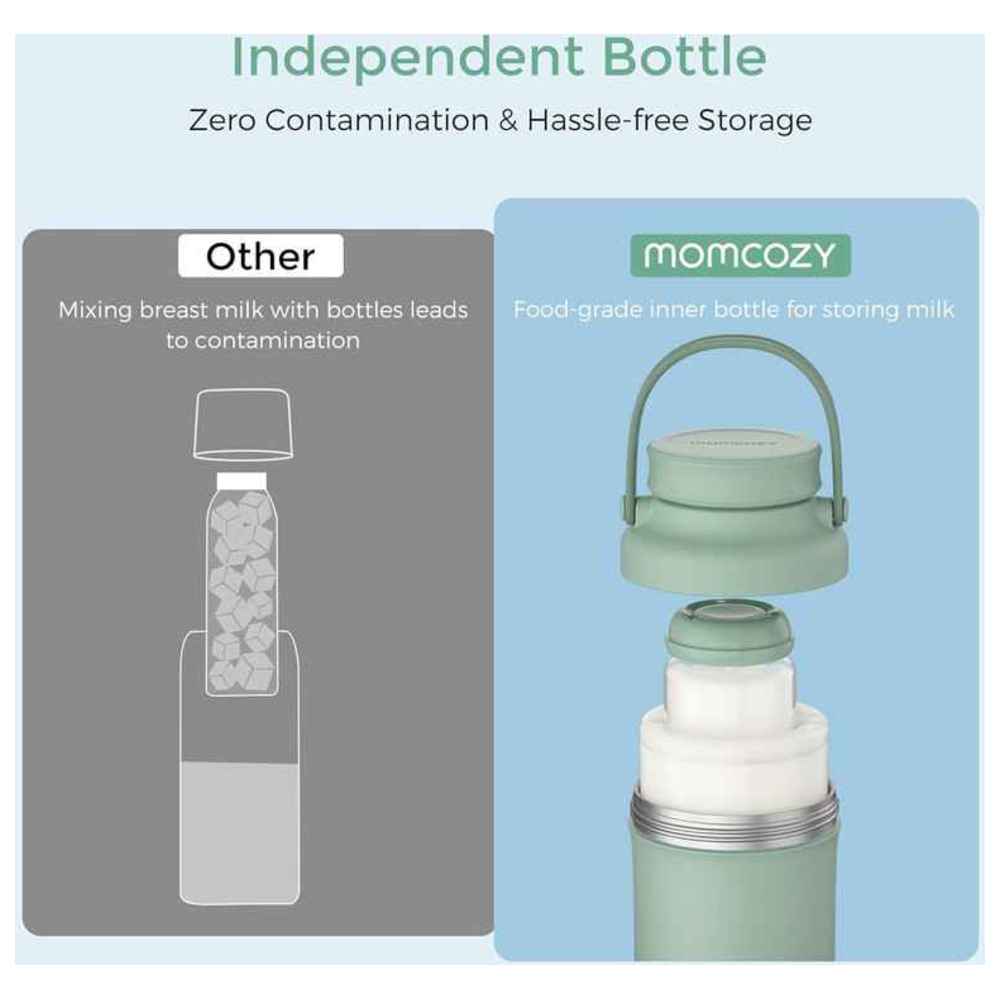 MomCozy - Portable Breast Milk Cooler w/ Baby Bottles Set - Green - 3 Pcs