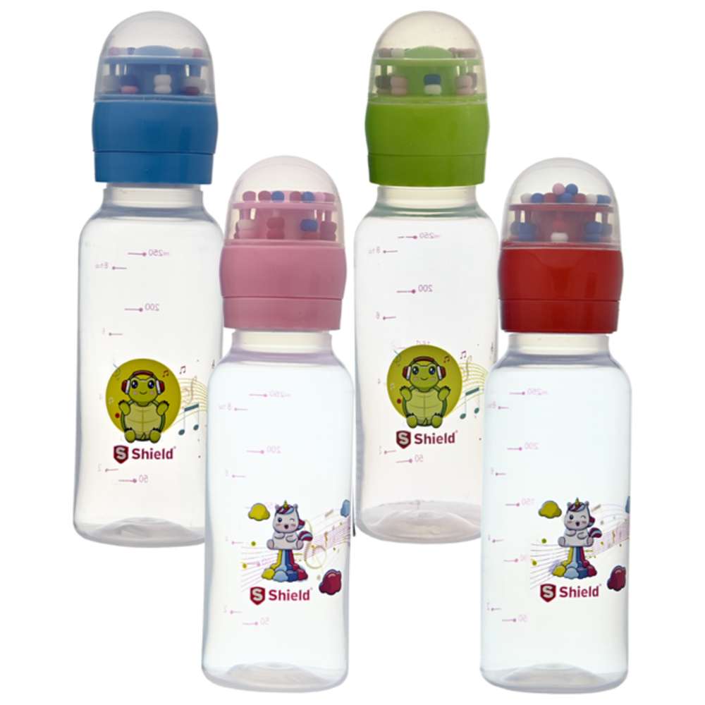 Shield Baby - PP Standard Neck Rattle Cap Feeding Bottle - 250 ml - Color May Vary - 1 Pc