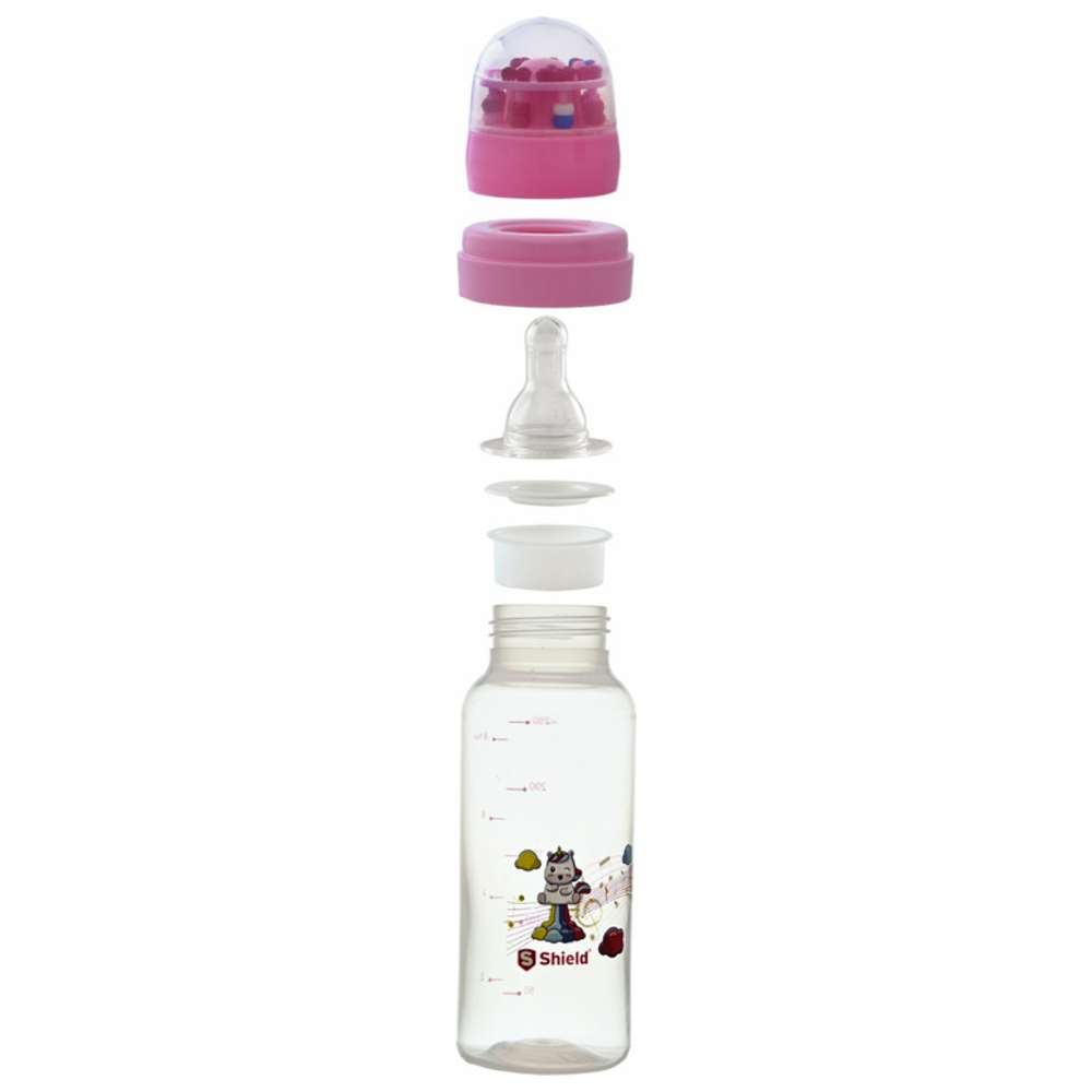 Shield Baby - PP Standard Neck Rattle Cap Feeding Bottle - 250 ml - Color May Vary - 1 Pc