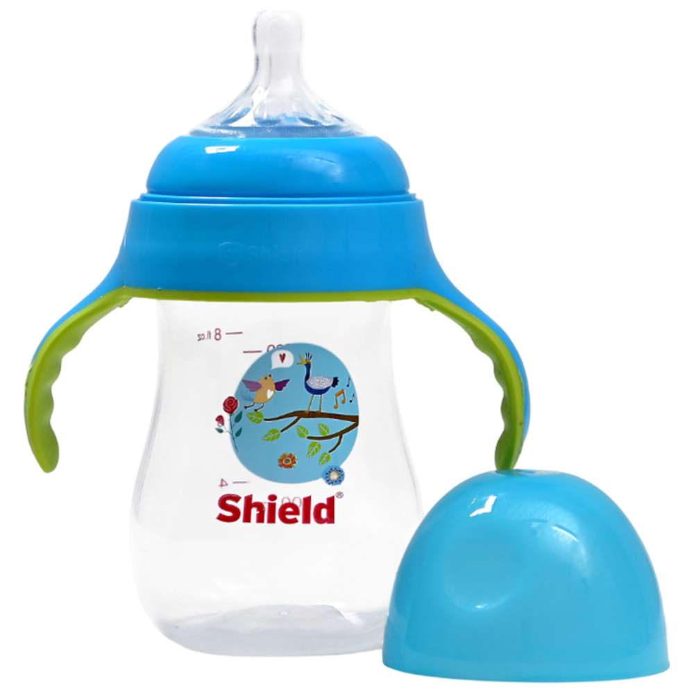 Shield Baby - PP GID Widen Neck Feeding Bottle With Handle - 260 ml - Color May Vary - 1 Pc