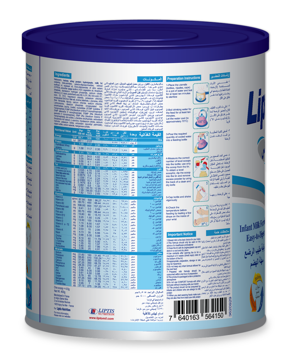 Liptomil - Plus Comfort Infant Milk Formula, 0–12 Months - 400g