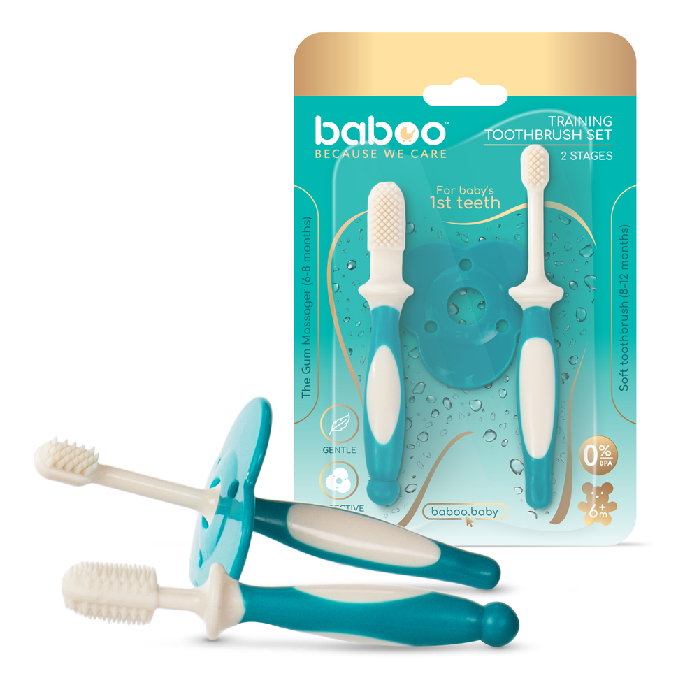 Baboo - Silicone Baby Toothbrush Set - 6m+ - Lagoon Fiesta