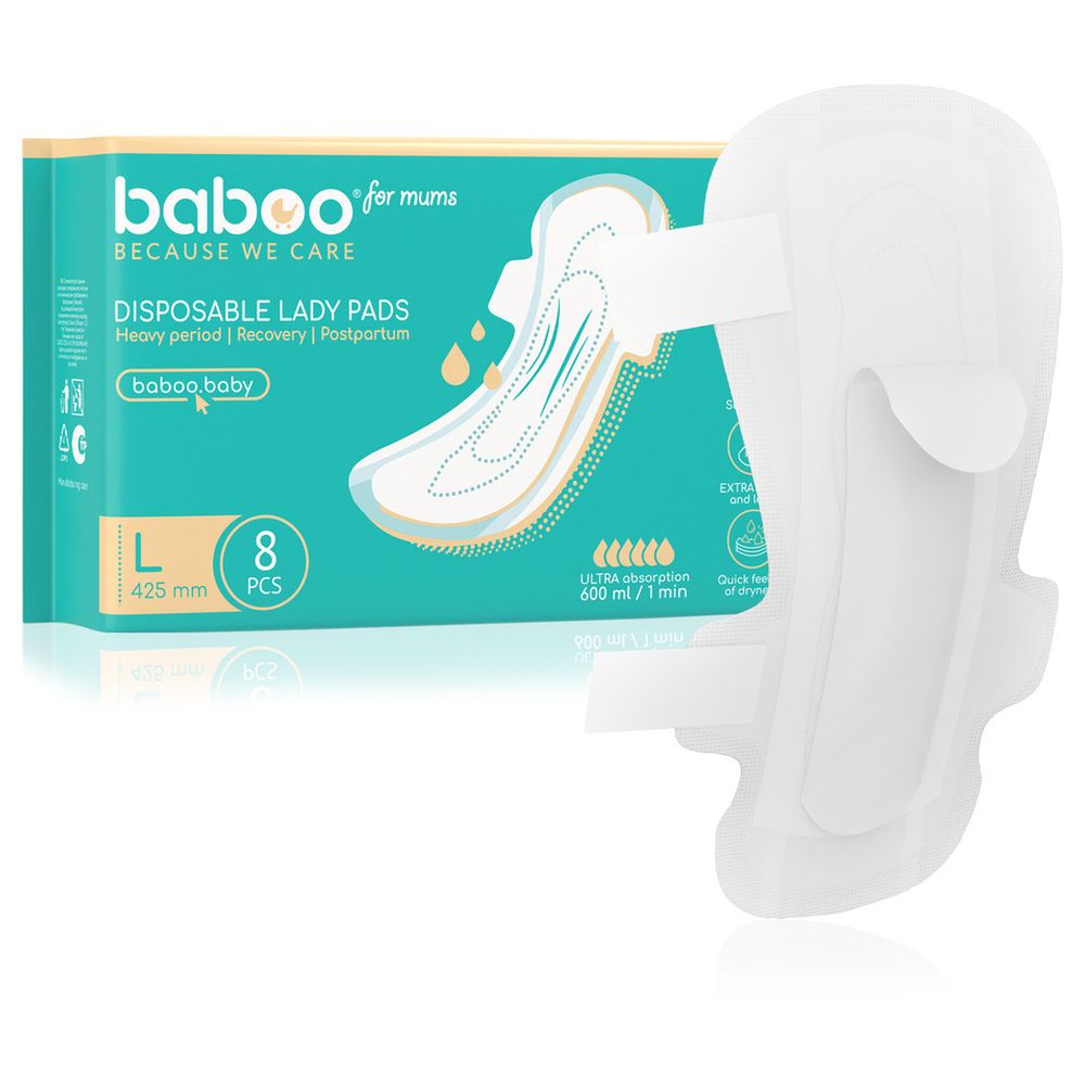 Baboo Postpartum Disposable Maternity Pads Large - Pack of 8