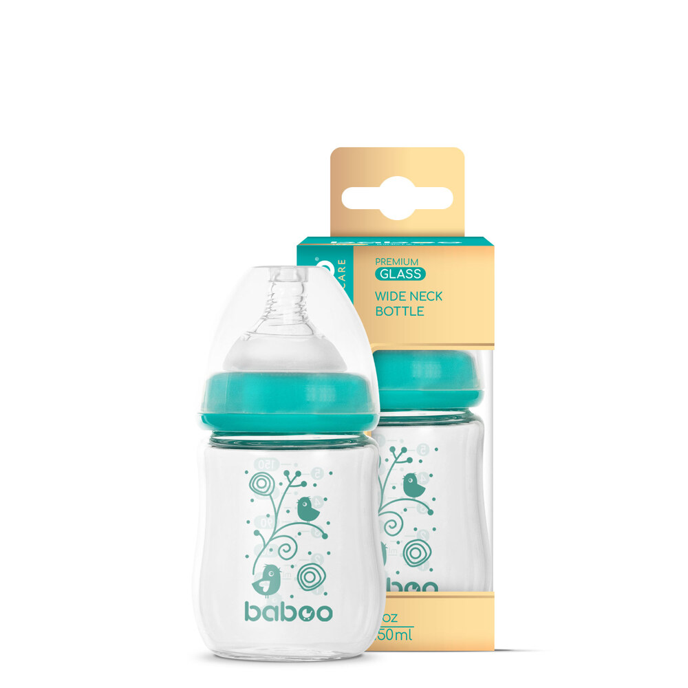 Baboo - Anti-colic Glass Bottle With Wide Neck - 150ml - 0m+