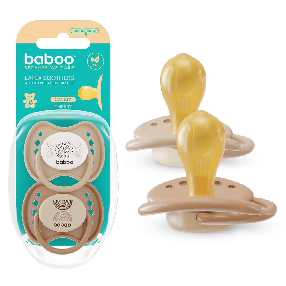 Baboo - Round Latex Baby Pacifier With Sterilizer Box - Au Naturale - +0m - 2pcs