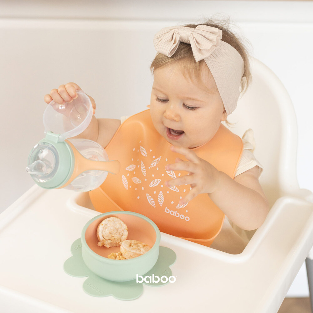 Baboo Silicone Bowl With Suction Base - Peachy Keen - 6m+