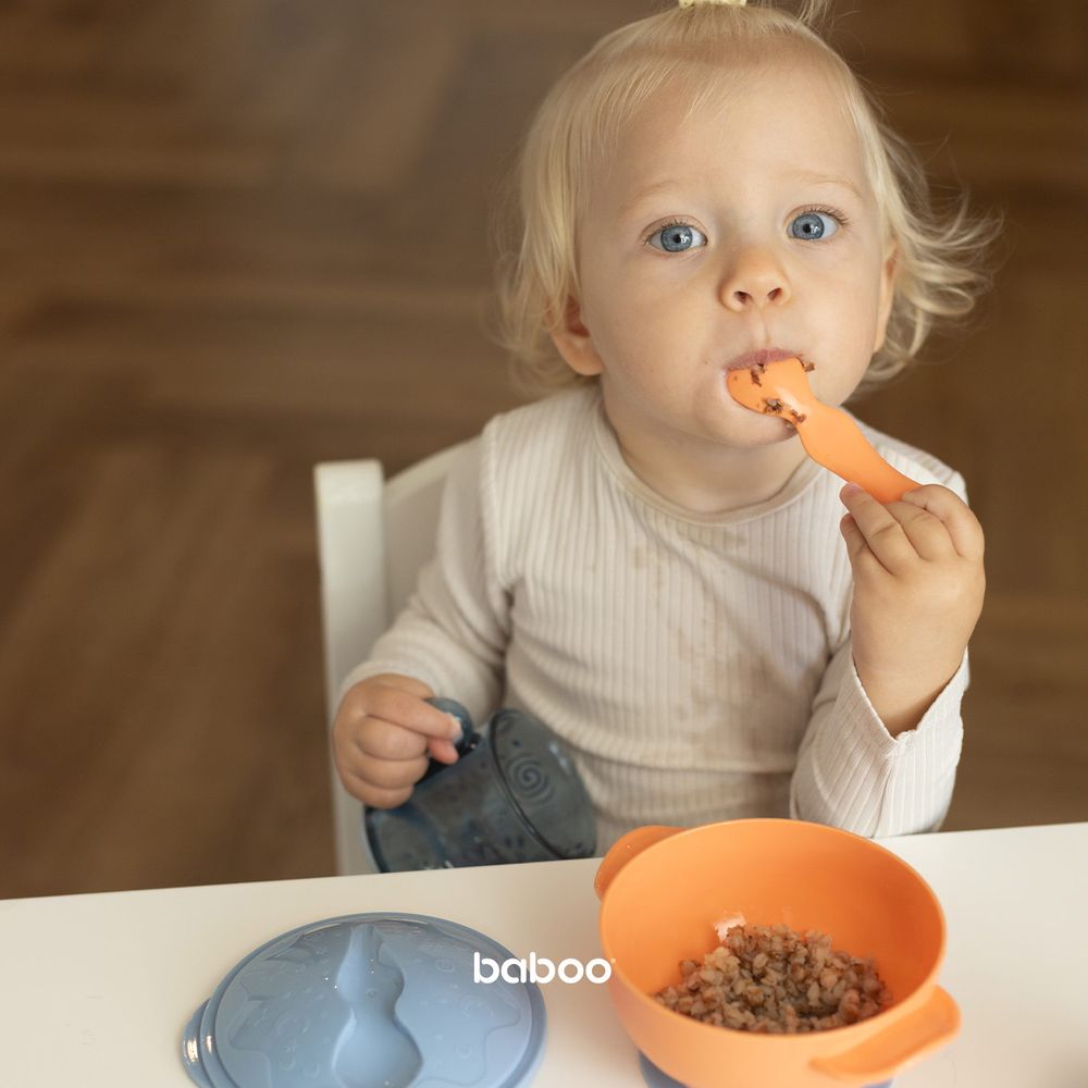 Baboo - Suction Feeding Bowl And Spoon Set - Blue Haze - 6m+