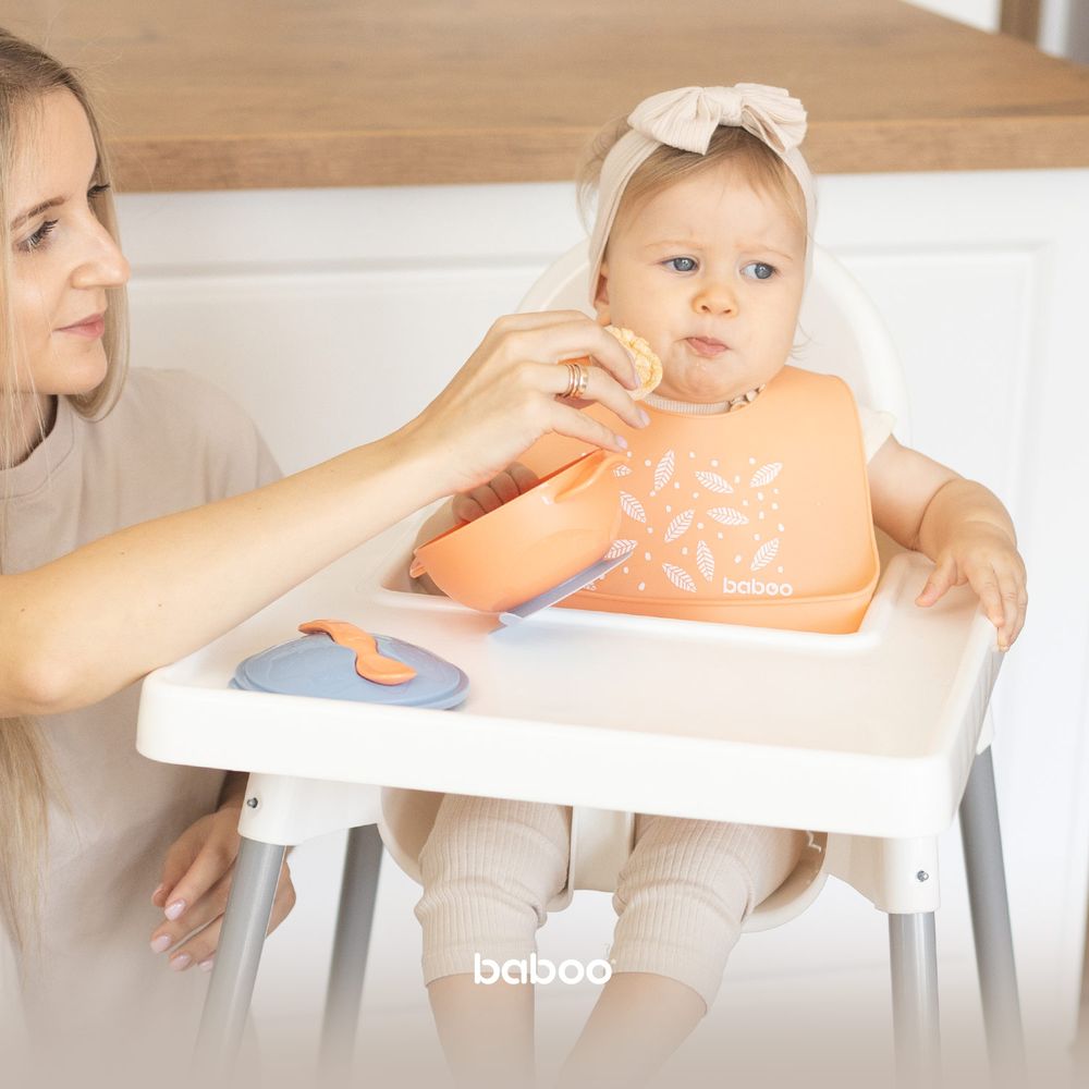 Baboo - Suction Feeding Bowl And Spoon Set - Blue Haze - 6m+