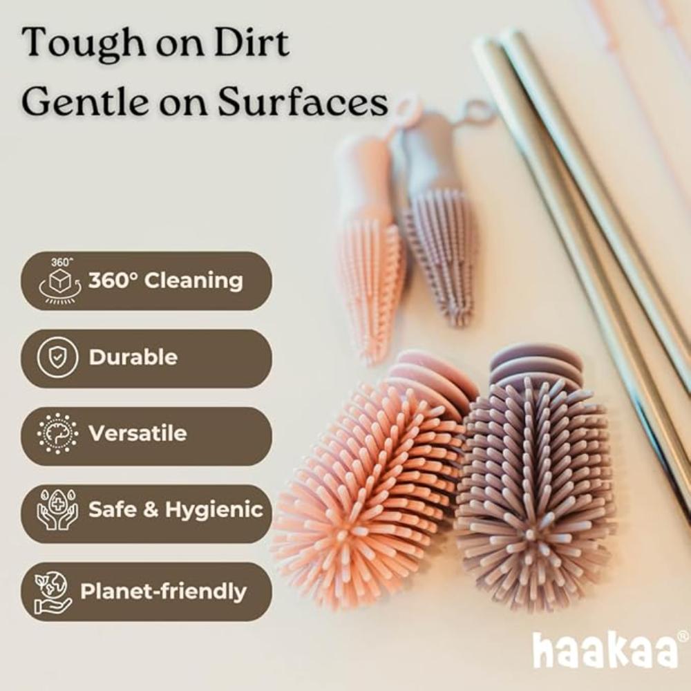 Haakaa - Silicone Double Ended Baby Bottle Cleaning Brush Set - Blush