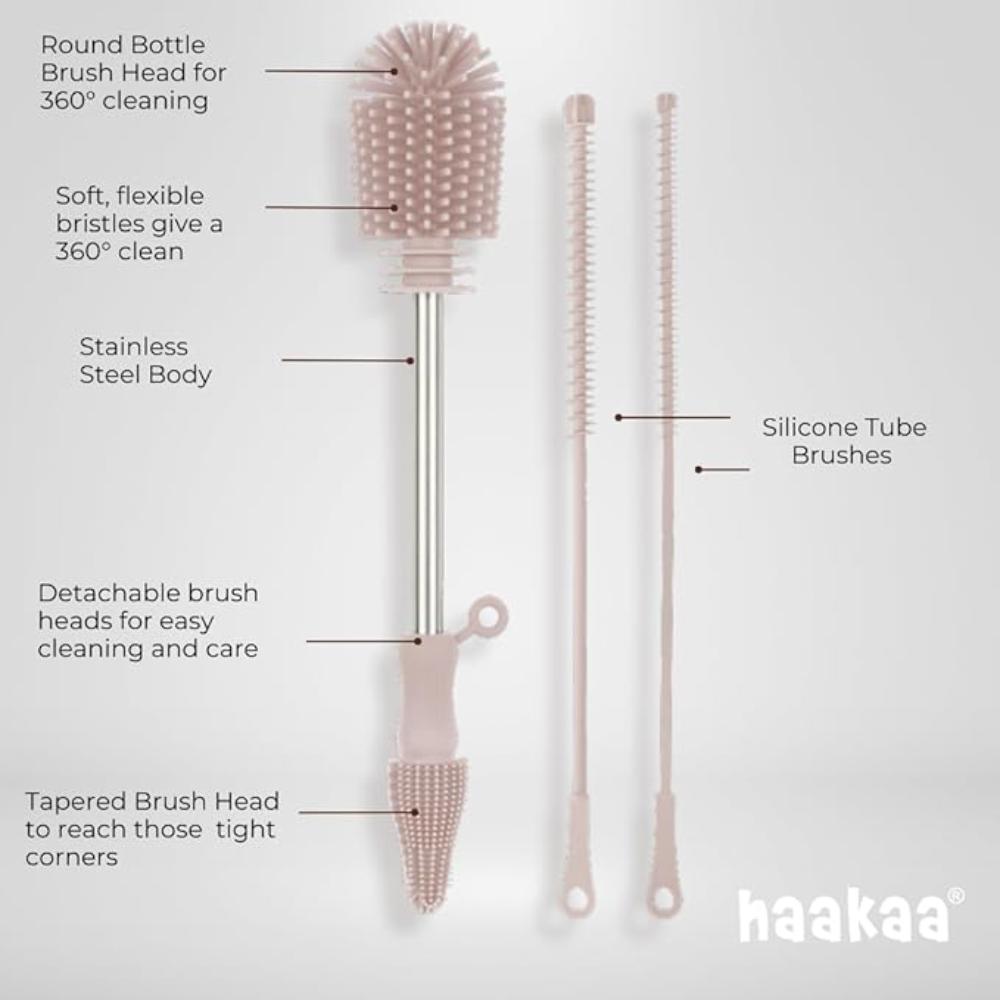 Haakaa - Silicone Double Ended Baby Bottle Cleaning Brush Set - Blush