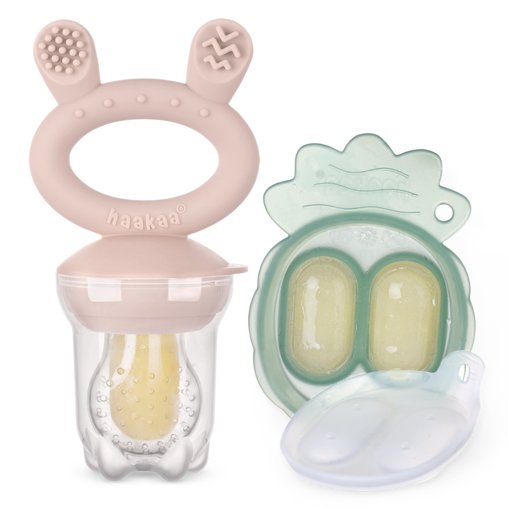 Haakaa - Freeze-N-Feed Fresh Food Feeder Teether And Nibble Tray Set - Blush - 2pcs