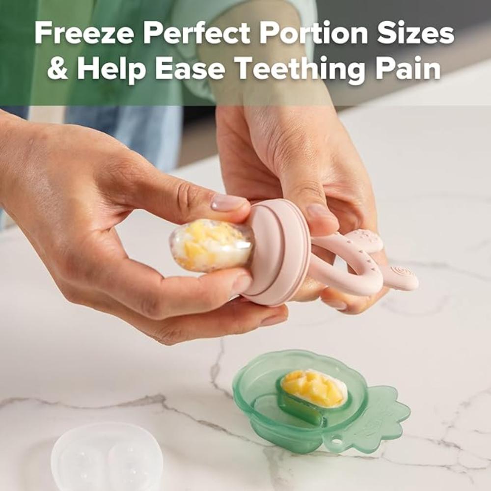 Haakaa - Freeze-N-Feed Fresh Food Feeder Teether And Nibble Tray Set - Blush - 2pcs