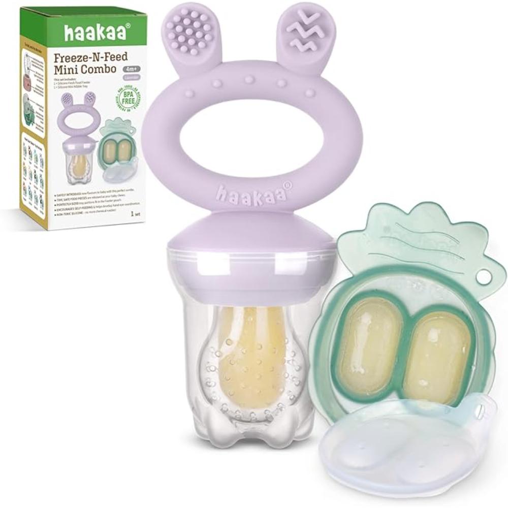 Haakaa Freeze-N-Feed Fresh Food Feeder Teether And Nibble Tray Set - Lavender - 2pcs