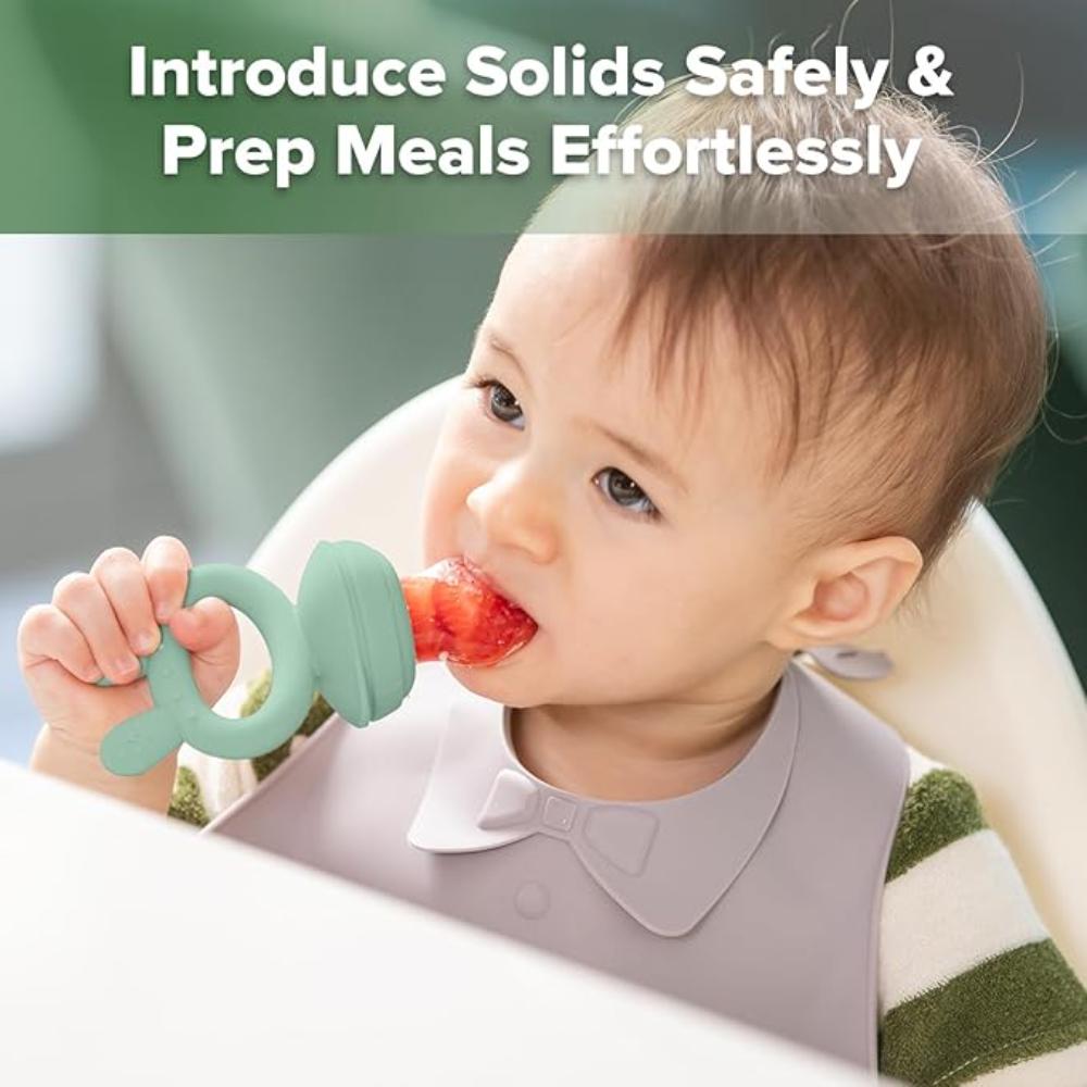 Haakaa - Freeze-N-Feed Fresh Food Feeder Teether And Nibble Tray Set - Pea Green - 2pcs