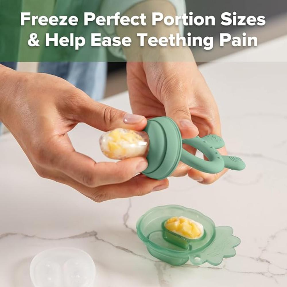 Haakaa - Freeze-N-Feed Fresh Food Feeder Teether And Nibble Tray Set - Pea Green - 2pcs