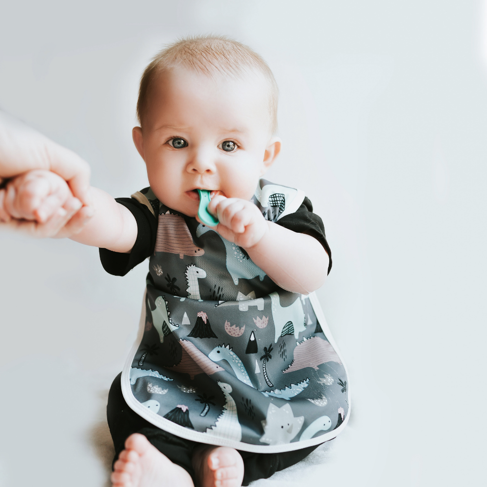 Ezpz - First Food And Bapronbaby Dino Bib Set - Sage - 5 Pcs