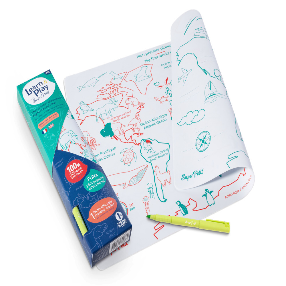 Super Petit - My First World Map Reversible Mats With 3 Thin Tip Markers